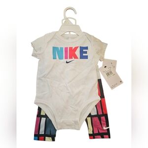 Nike White Bodysuit with Colorful Logo and Shorts